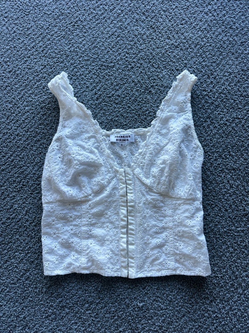 Frankie's Bikinis White Eyelet Crop Top